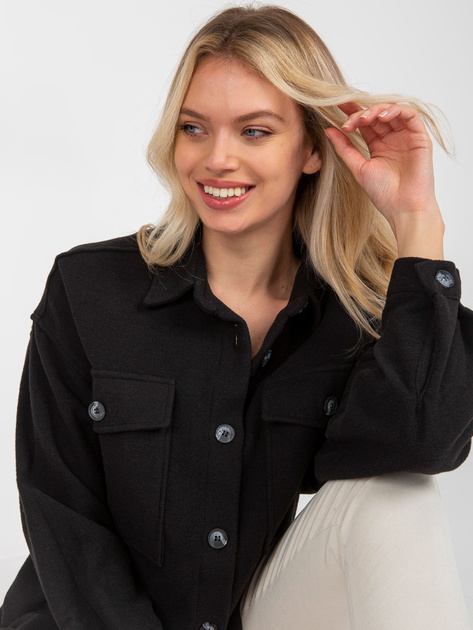Hurt Czarna wierzchnia koszula damska z kieszeniami