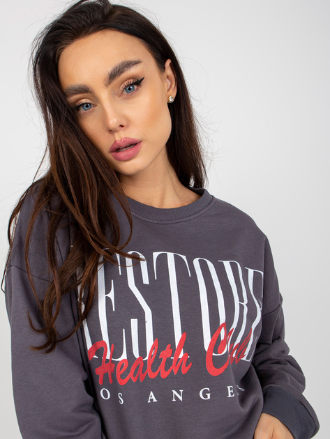 Hurtownia Ciemnoszara bawełniana bluza z nadrukiem