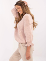 Hurt Jasnoróżowy sweter oversize z okrągłym dekoltem