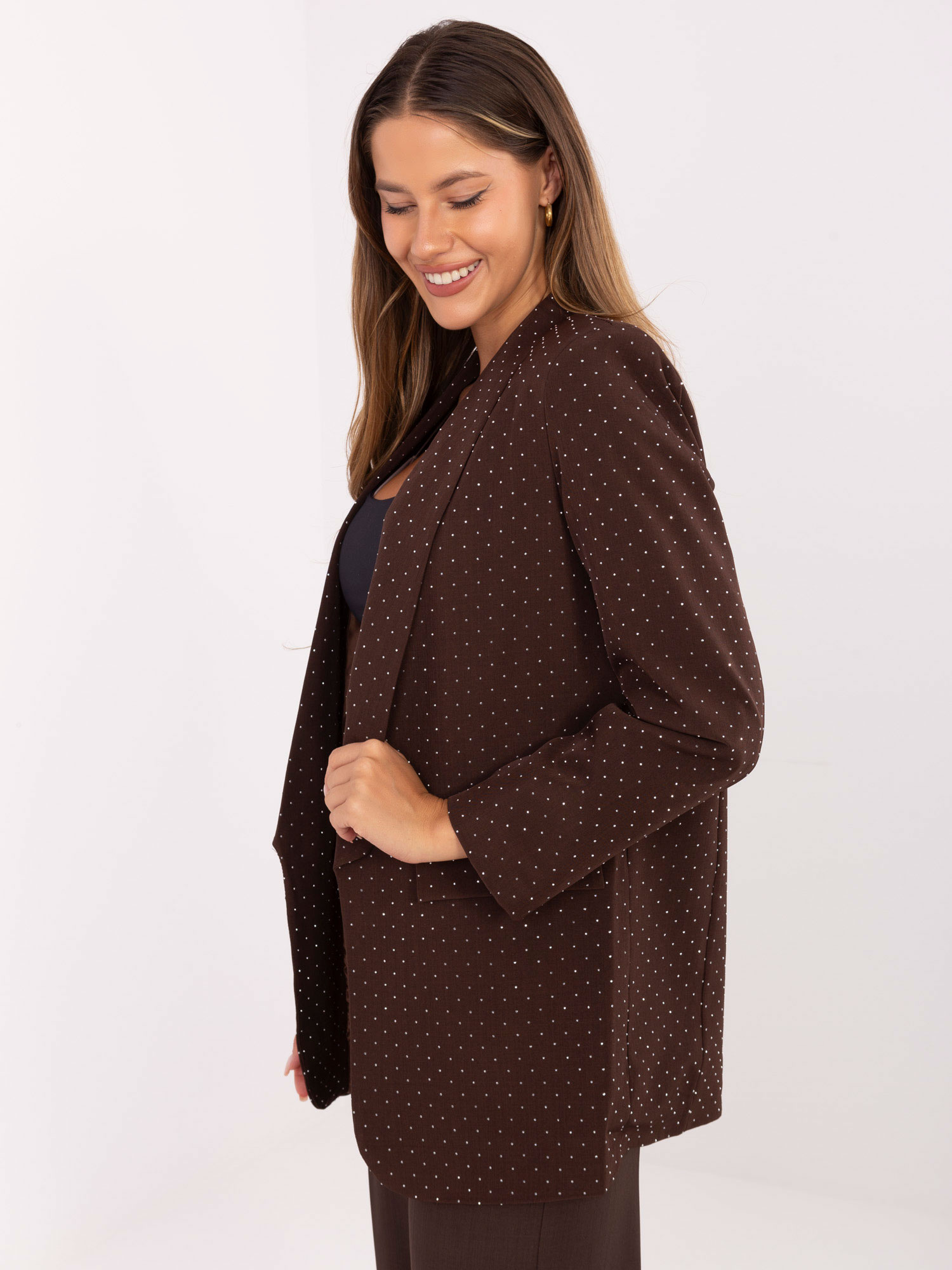 Brown women's blazer with studs RUE PARIS.