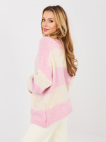 Pastelowy różowy damski kardigan w paski