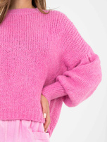 Różowy damski sweter oversize z wełną 