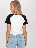 Biało-czarny t-shirt z nadrukiem i okrągłym dekoltem 