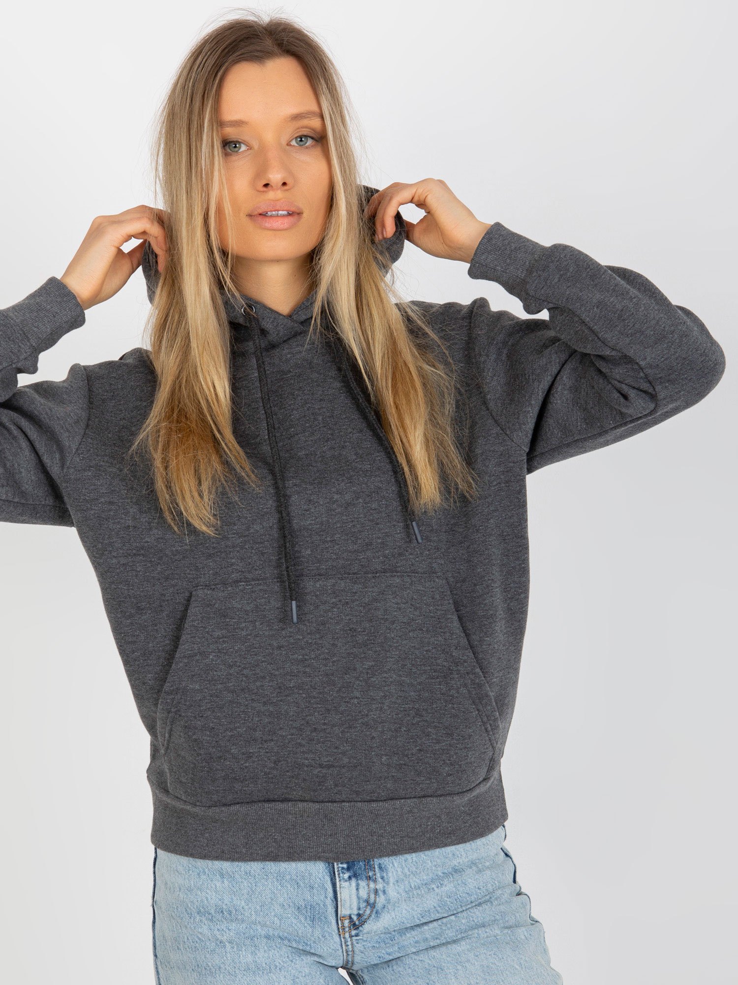 Ciemnoszara dresowa bluza basic kangurka RUE PARIS