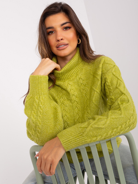 Hurt Jasnozielony sweter z warkoczami i ścigaczami