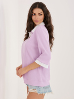 Liliowa prążkowana bluzka z rękawem 3/4