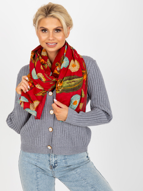 Hurt Czerwona chusta w kwiaty z bawełny