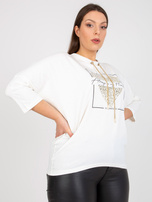 Biała codzienna bluzka plus size z aplikacją z dżetów 