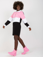 Hurt Różowo-czarna prosta sukienka basic z kołnierzykiem RUE PARIS