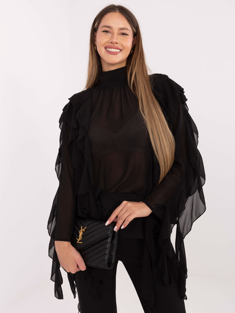 Czarna przezroczysta bluzka z golfem