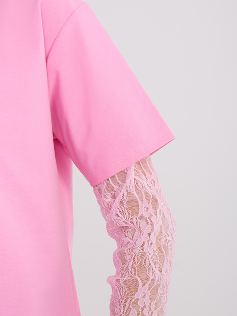 Różowa bawełniana bluzka z koronką