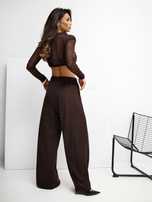 Czekoladowe dresowe spodnie z przeszyciami RUE PARIS 