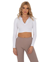 Biała krótka bluzka prążkowana Flores RUE PARIS