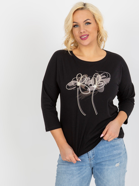 Hurt Czarna bluzka plus size z aplikacją i nadrukiem