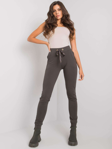 Ciemne khaki spodnie dresowe z bawełny Davina