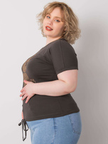 Ciemna khaki bluzka plus size z dżetami Luce