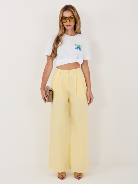 Jasnożółte damskie spodnie palazzo z kieszeniami RUE PARIS