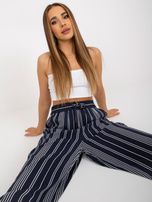Hurt Granatowe lenie spodnie z materiału w paski SUBLEVEL 
