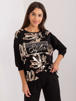 Hurt Czarna bluzka z nadrukiem i aplikacją