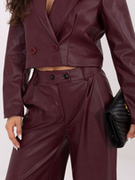 Burgundowe spodnie z ekoskóry z zakładkami RUE PARIS