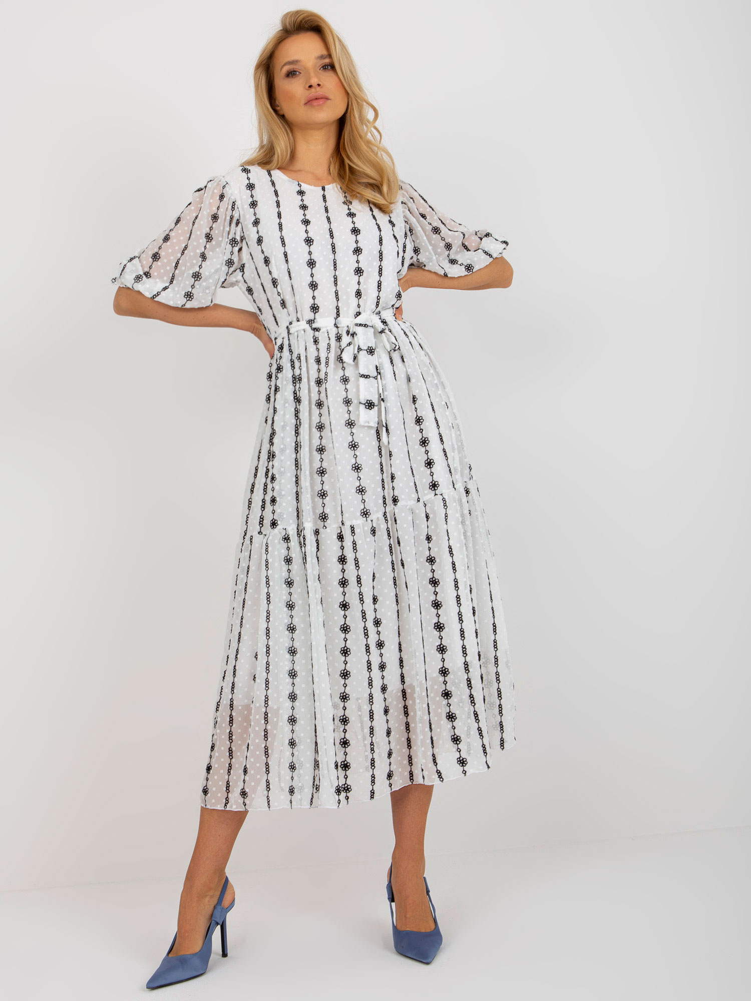 Hurt Black and white flared dress with ruffle.