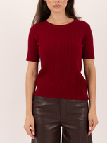 Dark red women's short-sleeve sweater.