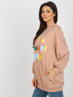 Hurt Camelowa oversize bluza z nadrukiem i kapturem