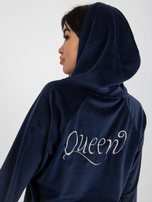 Hurt Granatowy damski komplet welurowy z bluzą rozpinaną