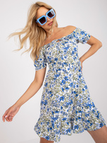 Biało-niebieska sukienka hiszpanka w kwiaty RUE PARIS