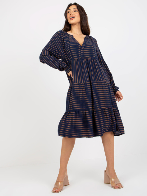 Hurt Granatowa luźna sukienka w paski z wiskozy SUBLEVEL