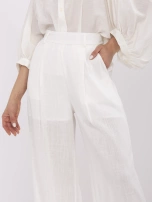 Ecru szerokie spodnie damskie z dodatkiem lnu