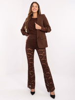 Brązowe koronkowe spodnie dzwony od kompletu