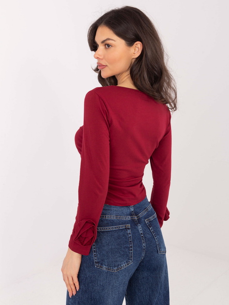 Bordowa krótka bluzka z długim rękawem