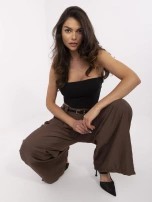 Brązowe szerokie spodnie letnie z kieszeniami