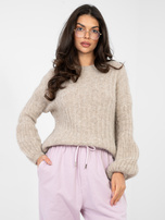 Dark beige oversized sweater in wide stripes.