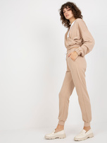 Hurt Beżowy dresowy komplet basic z kopertową bluzą 