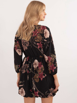 Hurt Czarna wzorzysta sukienka mini z gumką w pasie