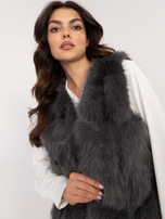 Hurt Ciemnoszara futrzana kamizelka zapinana na haftki