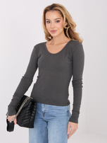 Grafitowy damska bluzka basic z długim rękawem