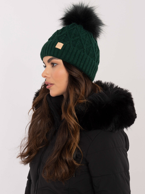 Hurt Ciemnozielona zimowa czapka z pomponem RUE PARIS