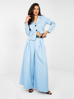 Pastelowe niebieskie szerokie spodnie z zakładkami RUE PARIS