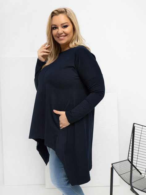 Granatowa bawełniana bluzka plus size z kieszeniami