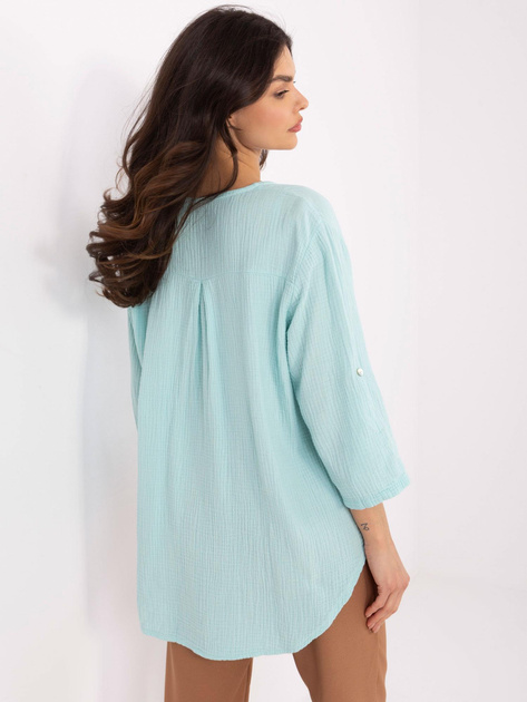 Hurtownia Miętowa koszulowa bluzka z muślinu