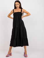 Czarna sukienka na ramiączkach z falbaną RUE PARIS