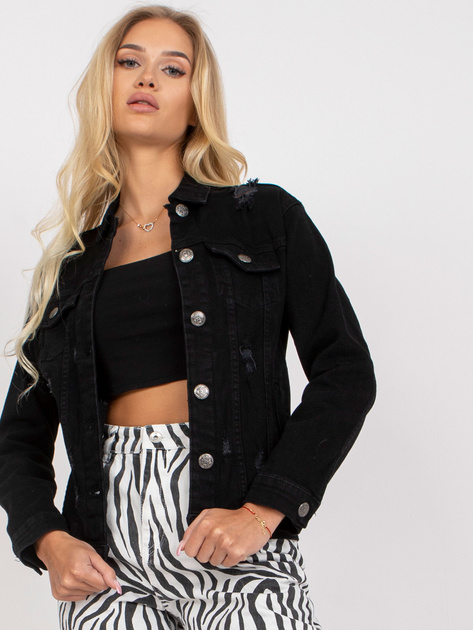 Czarna damska kurtka jeansowa z długim rękawem RUE PARIS