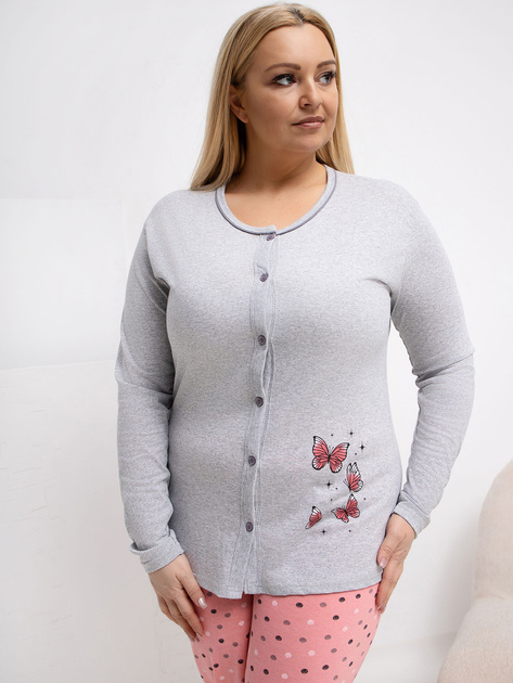 Szara damska piżama plus size z rozpinaną bluzką