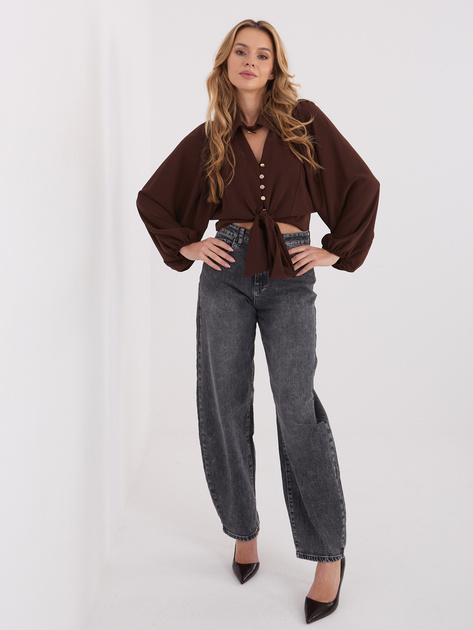 Brązowa krótka koszula z bufiastym rękawem