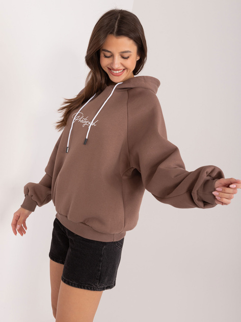 Hurtownia Brązowa ocieplana bluza z kapturem