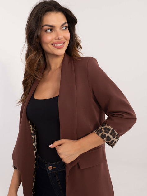 Hurtownia Brązowa otwarta marynarka z długim rękawem