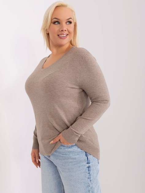 Hurt Ciemnobeżowy damski sweter plus size z dzianiny